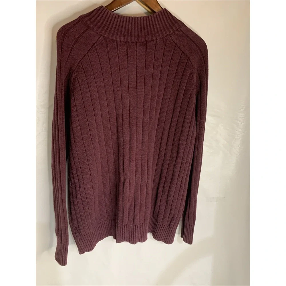 COVINGTON Ribbed Cotton LS Mock Neck‎ 1/4 Zip Pullover Sweater Maroon Men's LG